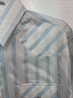 New Womens White Horse White Blue Stripe Long Sleeve Pearl Snap Large V-69