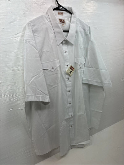 New Men’s ELY Cattleman White Short Sleeve Stripe Pearl Snap 20.5 4XL H-61