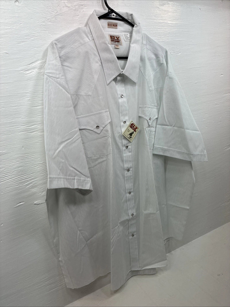 New Men’s ELY Cattleman White Short Sleeve Stripe Pearl Snap 20.5 4XL H-61