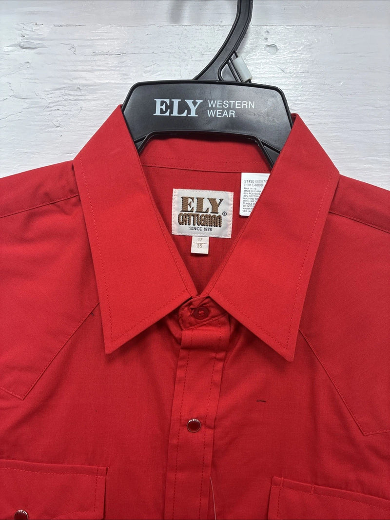 New Men’s ELY Cattleman Red Simple Long Sleeve Pearl Snap 17 X 35 XL M-78