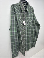New Kids White Horse Green Plaid Long Sleeve Pearl Snap XL DD-59 