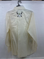New Men’s White Horse Yellow Bull Design Long Sleeve Pearl Snap Large CC-33