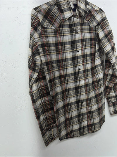 New Men’s Panhandle Slim Tan Plaid Pearl Snap Long Sleeve Shirt 10x32 Small I-27