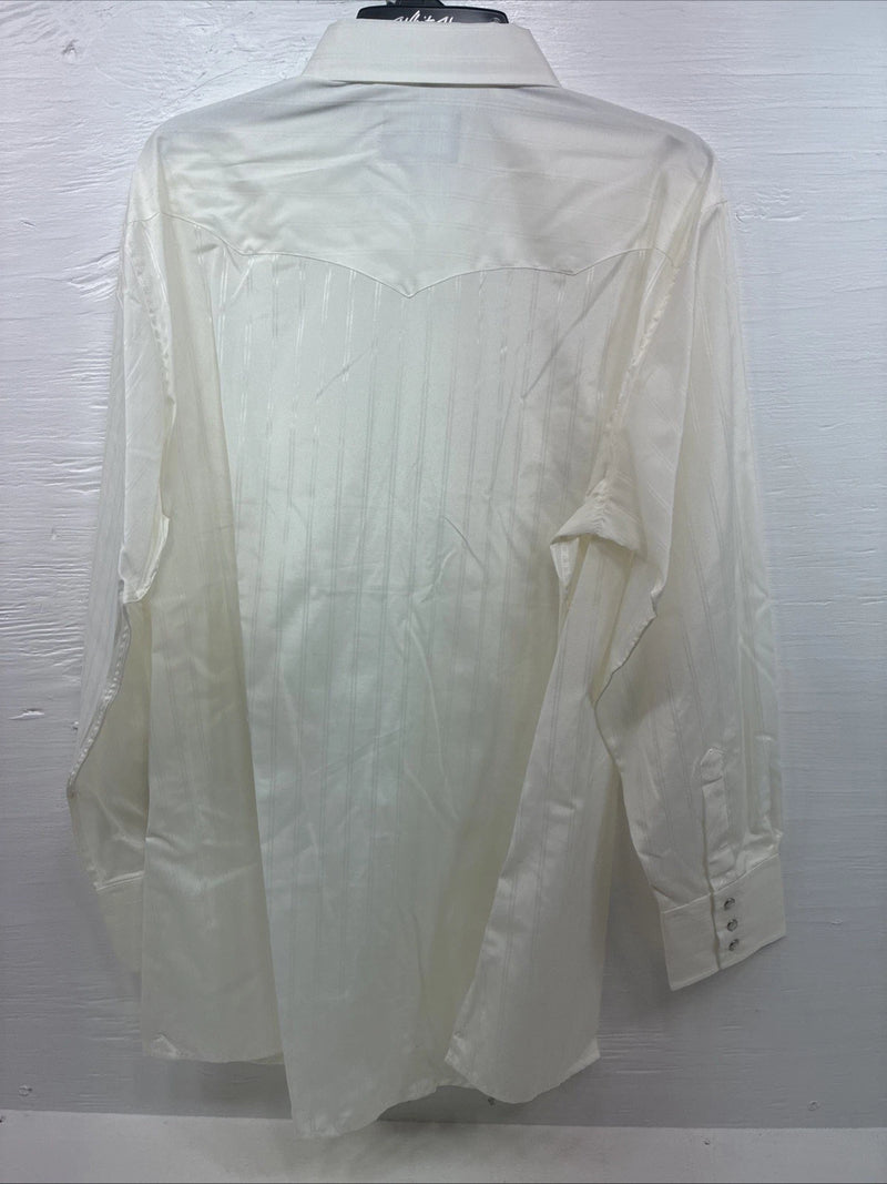 New Men’s White Horse Yellow Stripe Long Sleeve Pearl Snap XL T-77
