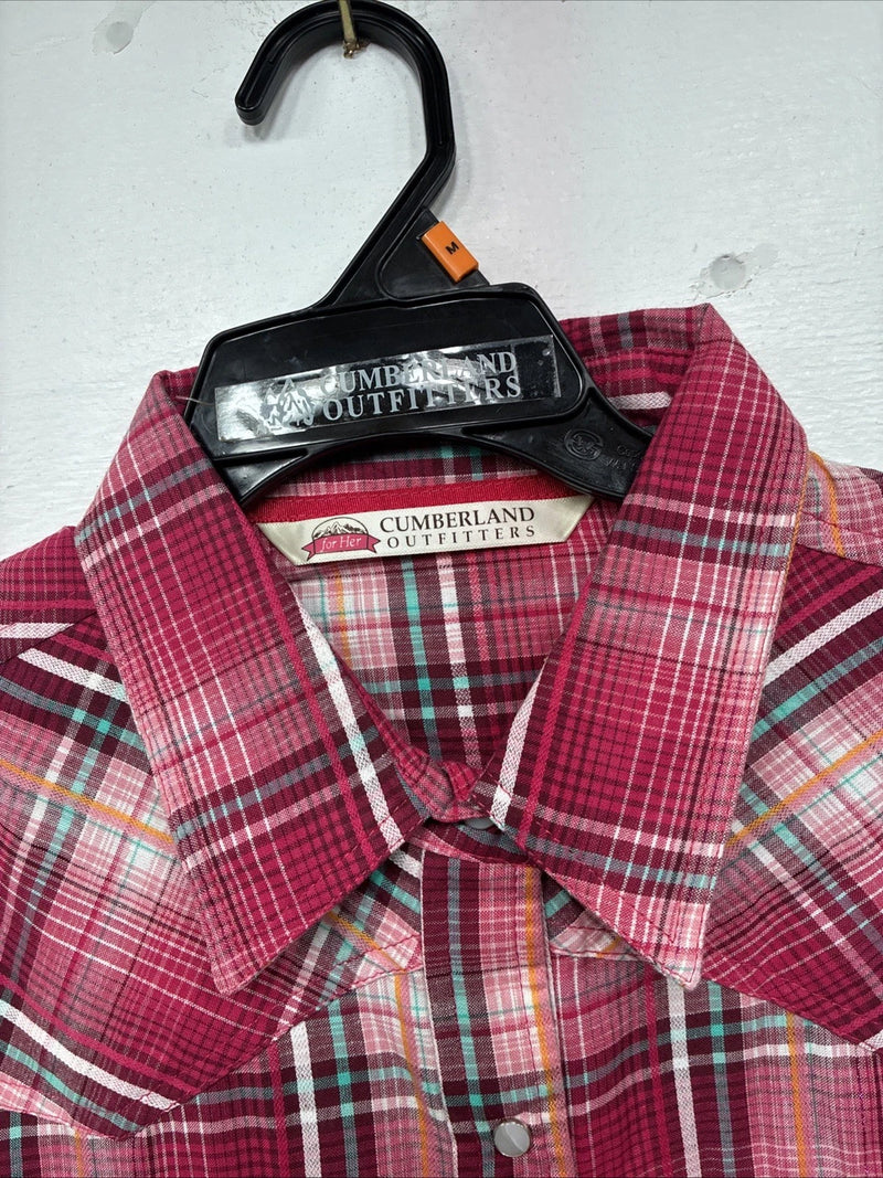 New Women’s Cumberland Pink Plaid Long Sleeve Pearl Snap Medium LL-1