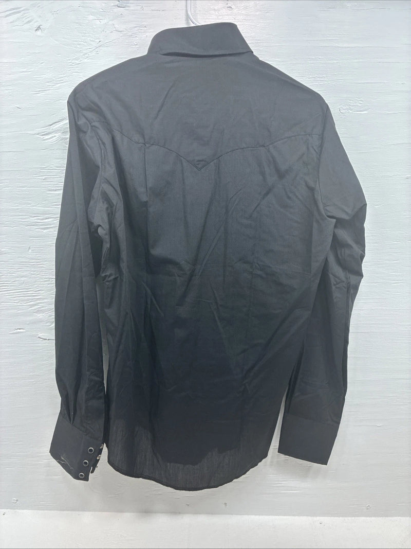 New Men’s Champion Western Black Design Long Sleeve Pearl Snap 15.5 Medium T-89