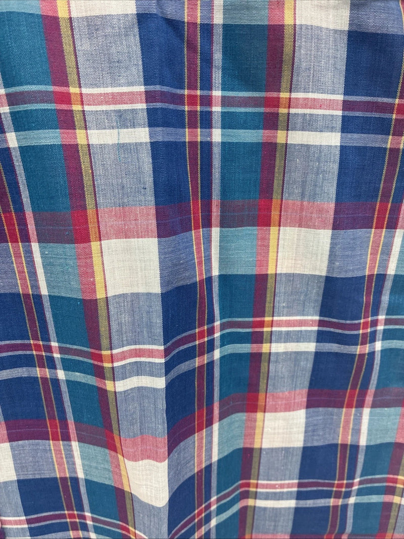 New Men’s ELY Cattleman Multicolor Plaid Short Sleeve Pearl Snap Large X-25