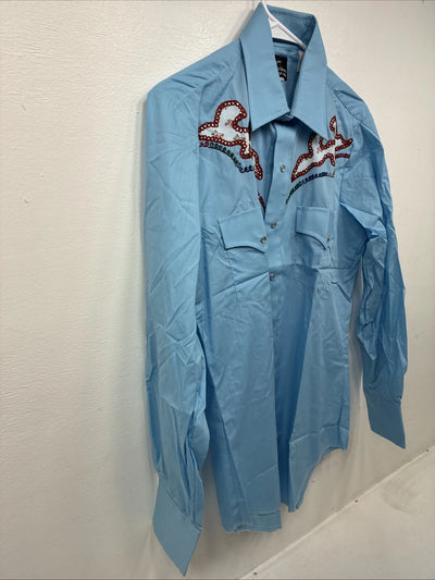 New Women’s Champion Western Blue Design Long Sleeve Pearl Snap 15.5 MM-24