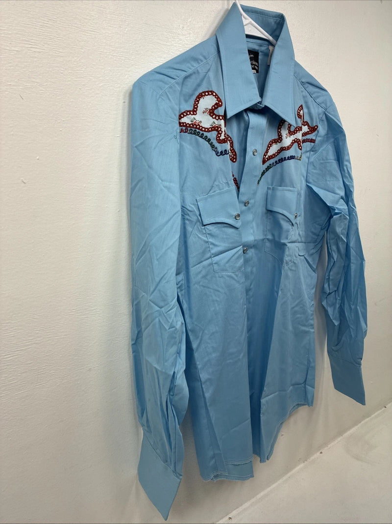 New Women’s Champion Western Blue Design Long Sleeve Pearl Snap 15.5 MM-24