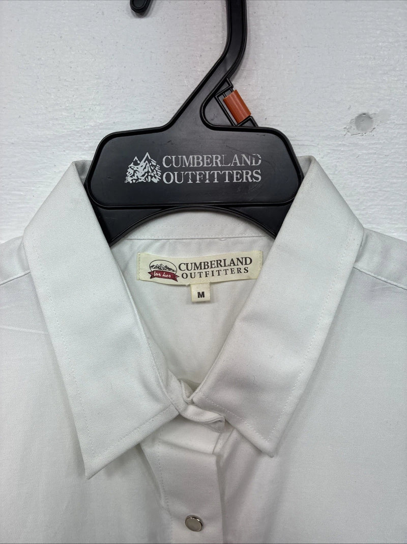 New Women’s Cumberland White Flag Design Short Sleeve Pearl Snap Medium LL-84
