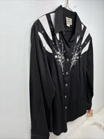 New Women’s 1849 RanchWear Black White Design Long Sleeve Button Up Large 3B-9