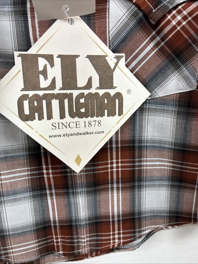 New Kids ELY Cattleman Orange Plaid Long Sleev Pearl Snap JUV-3 DD-18