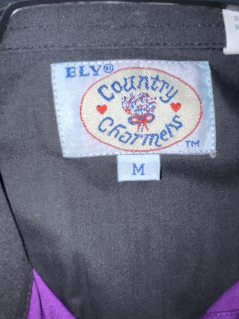 New Women’s Black Purple Ely Long Sleeve Button Up Shirt M #14119 3B-48