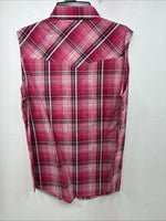 New Women’s Cumberland Pink Plaid Short Sleeve Pearl Snap Large GG-27