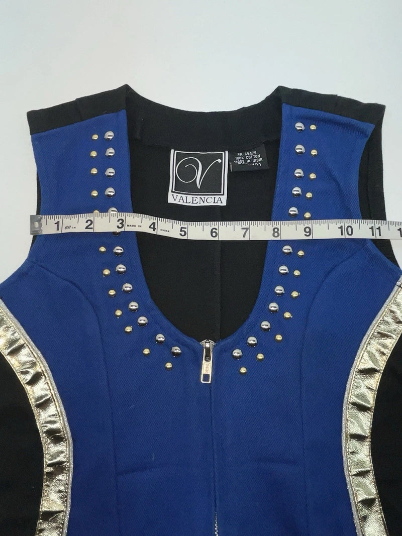 New Women’s Blue Bling Valencia Sleeveless Zip Up Shirt L #05223 3B-59