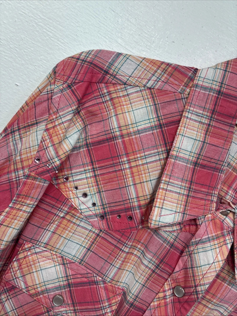 New Women’s Cumberland Pink Plaid Long Sleeve Pearl Snap Large GG-75