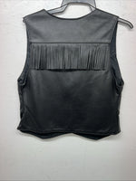 New Women’s Universal Rider Black Leather Fringe Biker Vest Large S-600