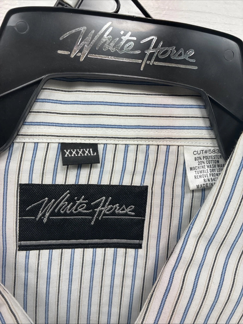 New Men’s White Horse White Striped Long Sleeve Pearl Snap 4XL F-46