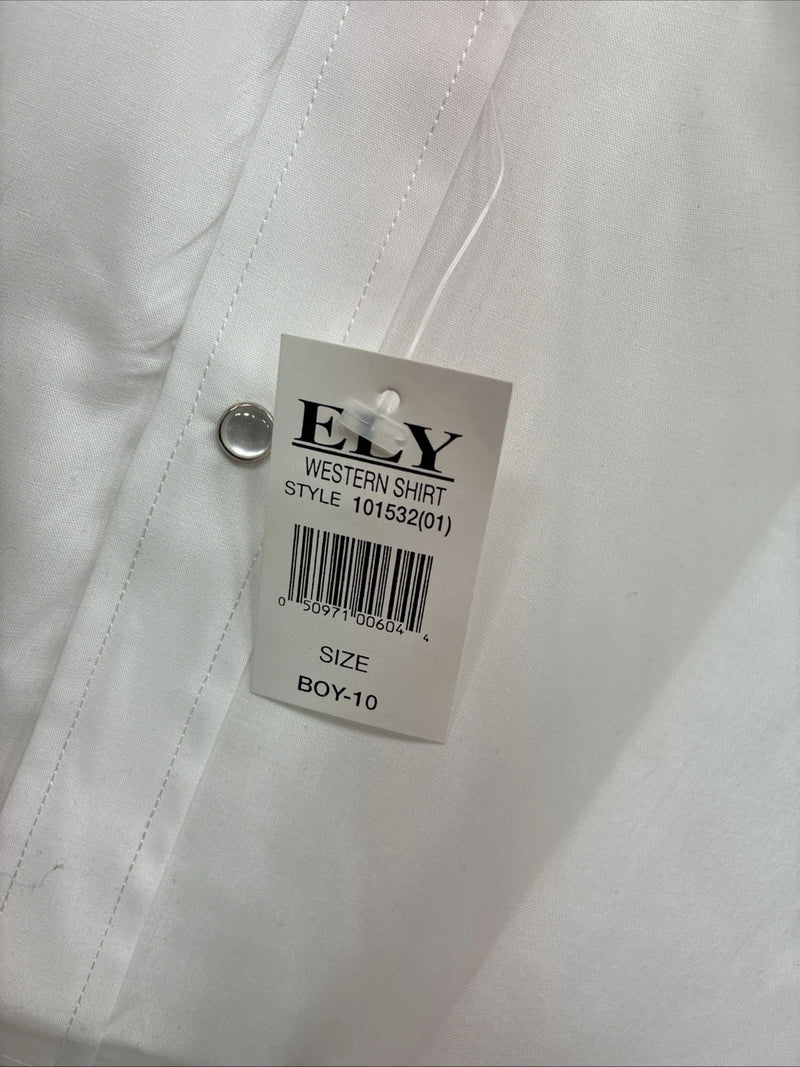 New Boys ELY Cattleman Cattleman White Long Sleeve Pearl Snap Size 10 DD-95