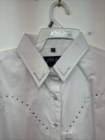 New Women’s White Horse White Gem Long Sleeve Pearl Snap 2XL GG-51