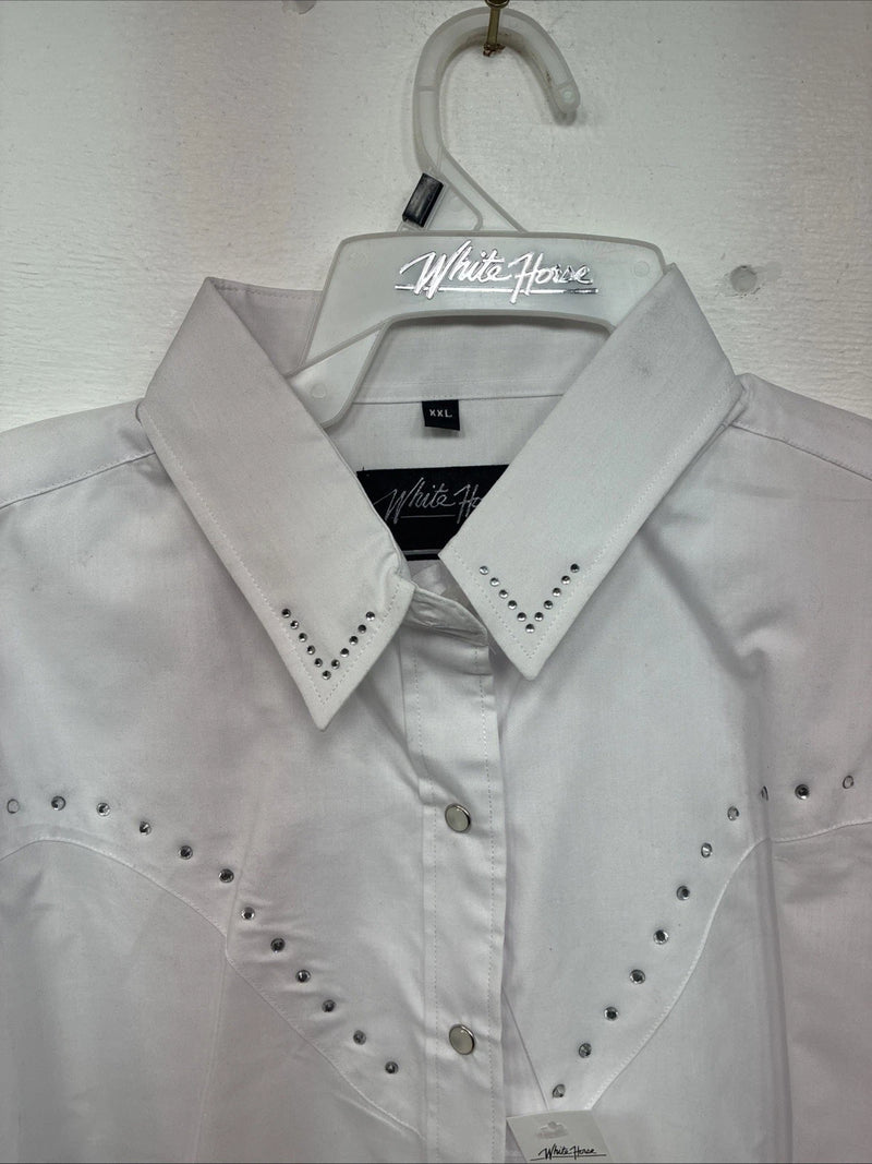 New Women’s White Horse White Gem Long Sleeve Pearl Snap 2XL GG-51
