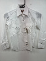 New Kids ELY Cattleman White Long Sleeve Pearl Snap Size Boy 8 YY-64