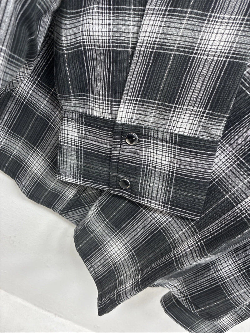 New Women’s Cumberland Gray Plaid Long Sleeve Pearl Snap XL LL-7