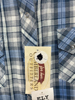 New Women’s Cumberland Blue Plaid Long Sleeve Pearl Snap 1XL GG-38