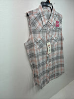 New Women’s Cumberland Gray Pink Plaid Short Sleeve Pearl Snap Medium LL-106