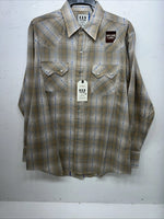 New Men’s Yellow Plaid ELY Cattleman Long Sleeve Pearl Snap Shirt. L P-53