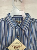 New Kids ELY Classic Blue Stripe Long Sleeve Button Up Small CC-97