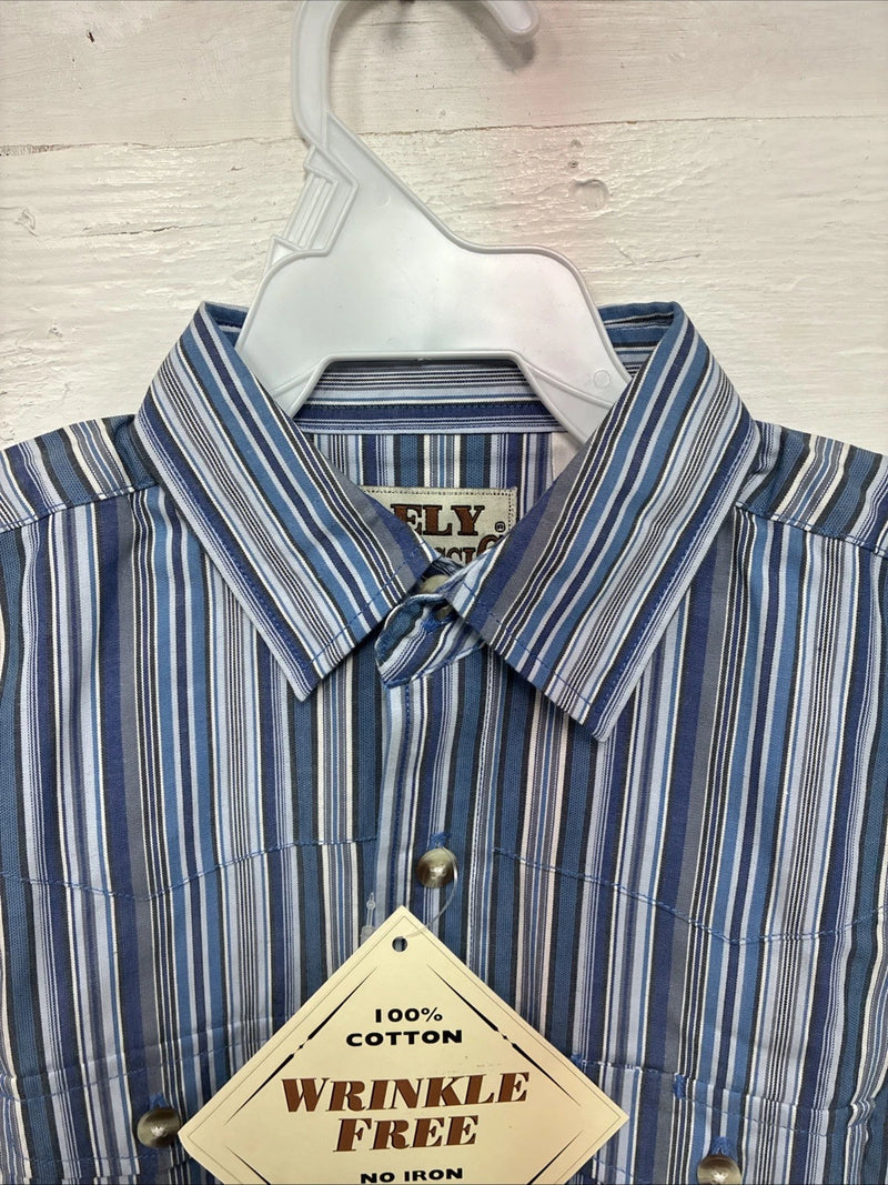 New Kids ELY Classic Blue Stripe Long Sleeve Button Up Small CC-97