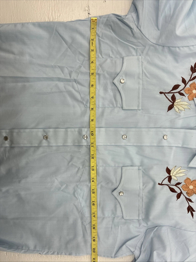 New Men’s Champion Western Blue Floral Long Sleeve Pearl Snap 16 X 34 Large