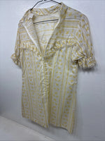 New Women’s White Yellow Design Short Sleeve Half Zip Size 40 TT-87