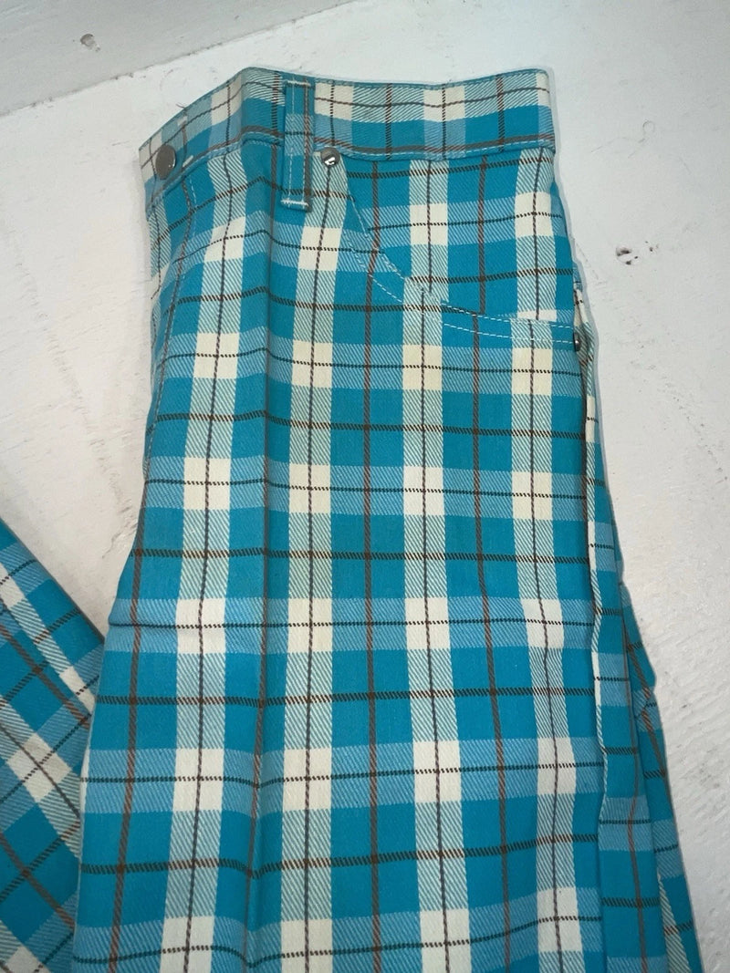 New Vintage Blue Plaid Prior Polyester Pants #C18530 VV-20