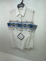 New Women’s White Aztec Cumberland Outfitters Cut Off Button Up Shirt M 3B-51