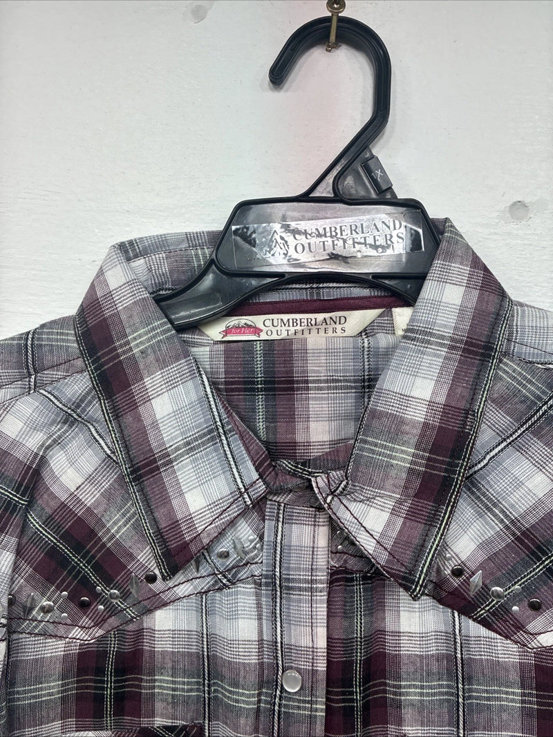 New Women’s Cumberland Purple Plaid Long Sleeve Pearl Snap Size 1X GG-10