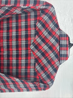New Men’s White Horse Red Gray Plaid Long Sleeve Pearl Snap Large V-97