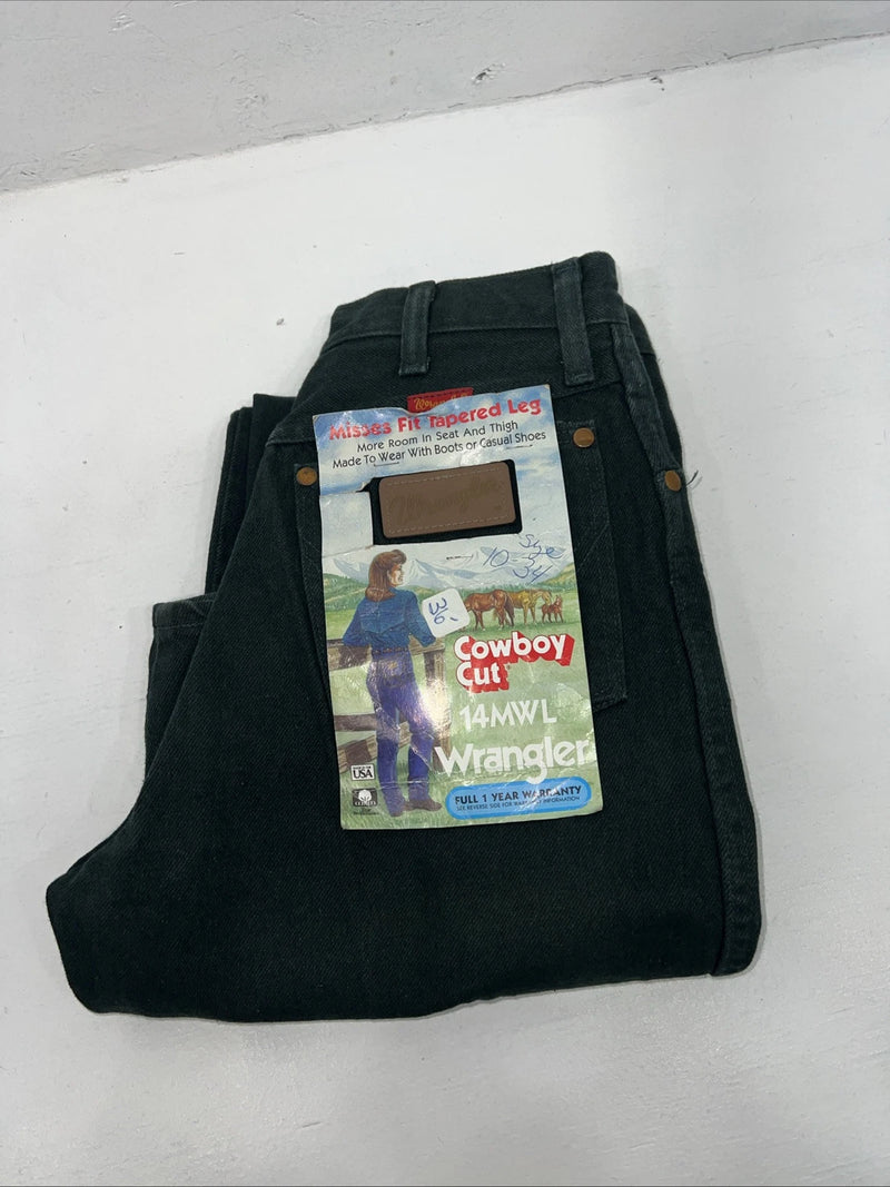 New Women’s Cowboy Cut Green Wrangler Denim Jeans. 10x34 I-7