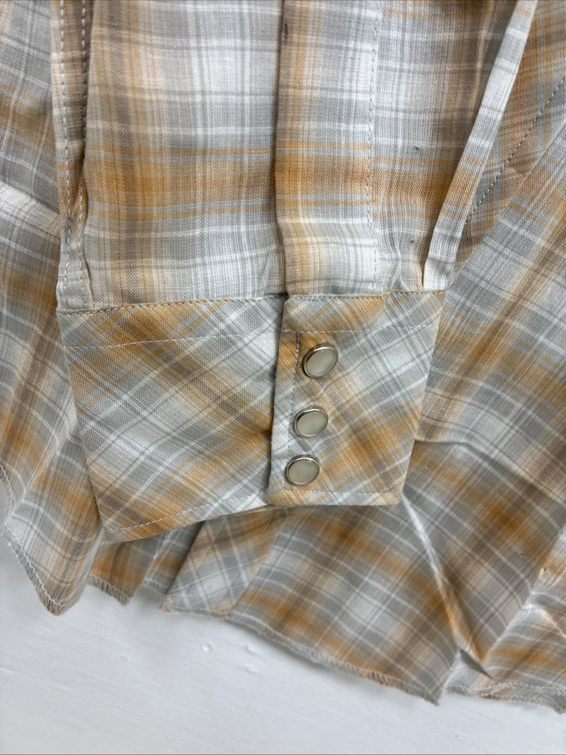 New Youths Karman Orange Gray Plaid Long Sleeve Pearl Snap Size 16 CC-66