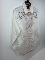 New Women’s White Horse Cream Design Long Sleeve Pearl Snap Medium LL-79