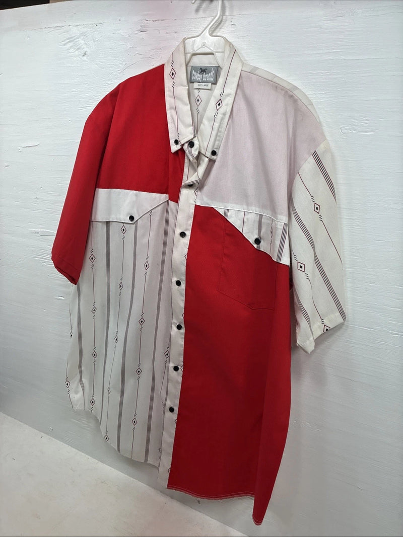 New Men’s Cowboy Threads Red Designed Short Sleeve Button Up Large CC-42