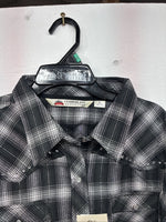 New Women’s Cumberland Black Plaid Long Sleeve Pearl Snap XL II-15