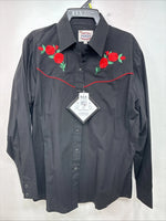 New Women’s Country Charmers Black Rose Long Sleeve Pearl Snap Large II-70