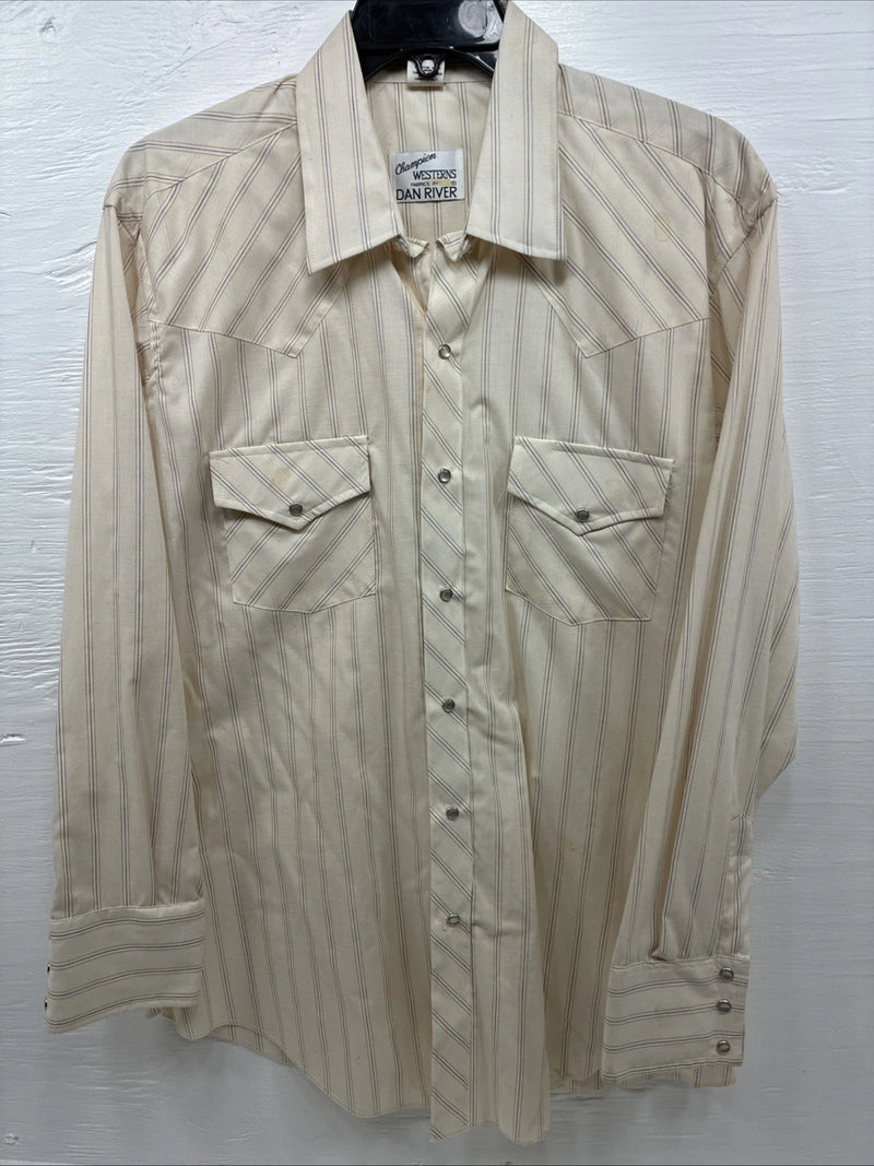 New Men’s Champion Western Yellow Stripe Long Sleeve Pearl Snap XL H-84