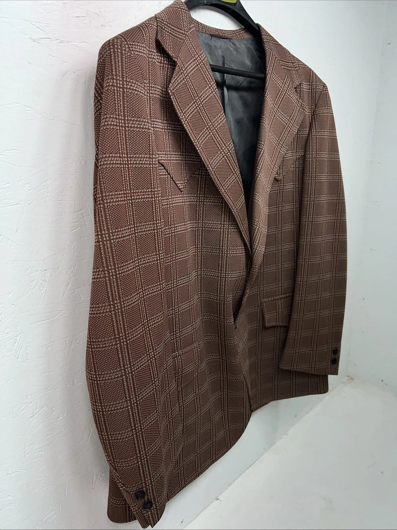 New Men’s Tanbark Red Plaid Suit Jacket 48R #720 X-601