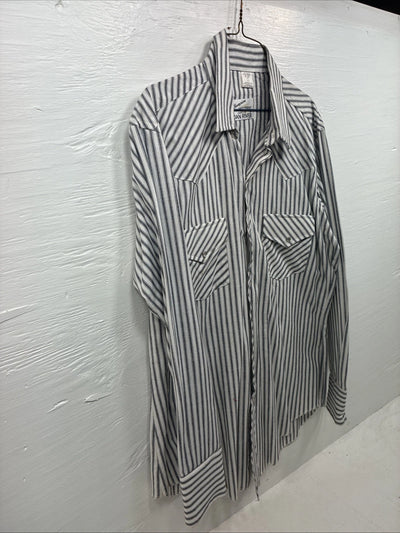 New Men’s Champion Western Gray Stripe Long Sleeve Pearl Snap 16 Large V-110