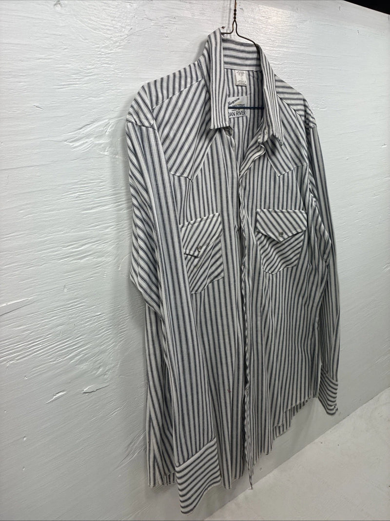 New Men’s Champion Western Gray Stripe Long Sleeve Pearl Snap 16 Large V-110