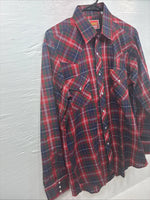 New Men’s ELY Plains Red Plaid Long Sleeve Pearl Snap 15.5 Medium T-80 