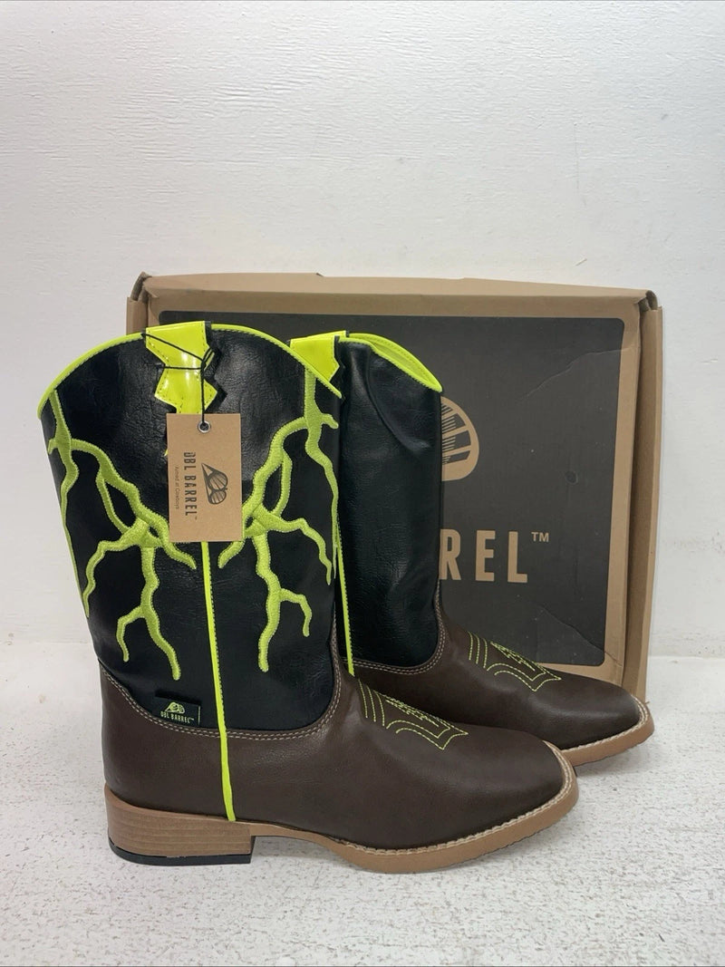 New Youth Brown DBL Barrel Cowboy Boots. 4475802 5.5 5 1/2. 2-100